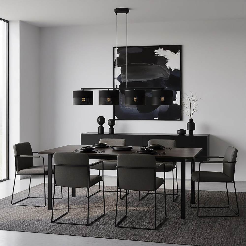 Emibig Karbon 4 Light Cylindrical Shade Black E27 Ceiling Pendant Light Image 5
