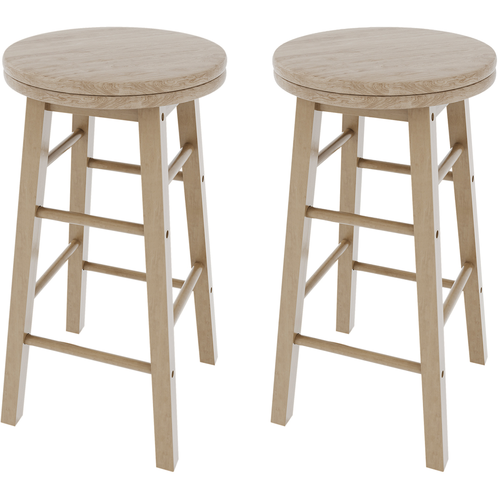 CHEF VIDA Set of 2 Natural Wooden Revolving Bar Stools Image 2