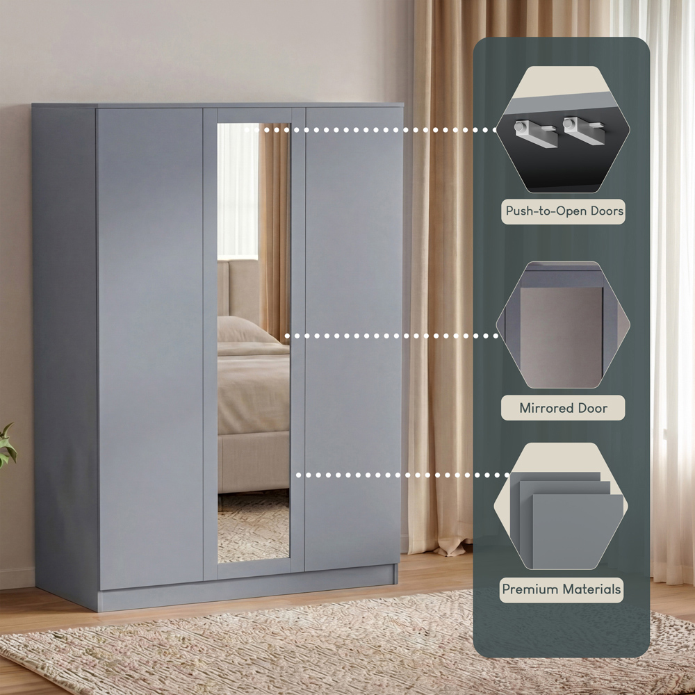 VIDA DESIGNS Denver 3 Door Grey Mirrored Wardrobe Image 7