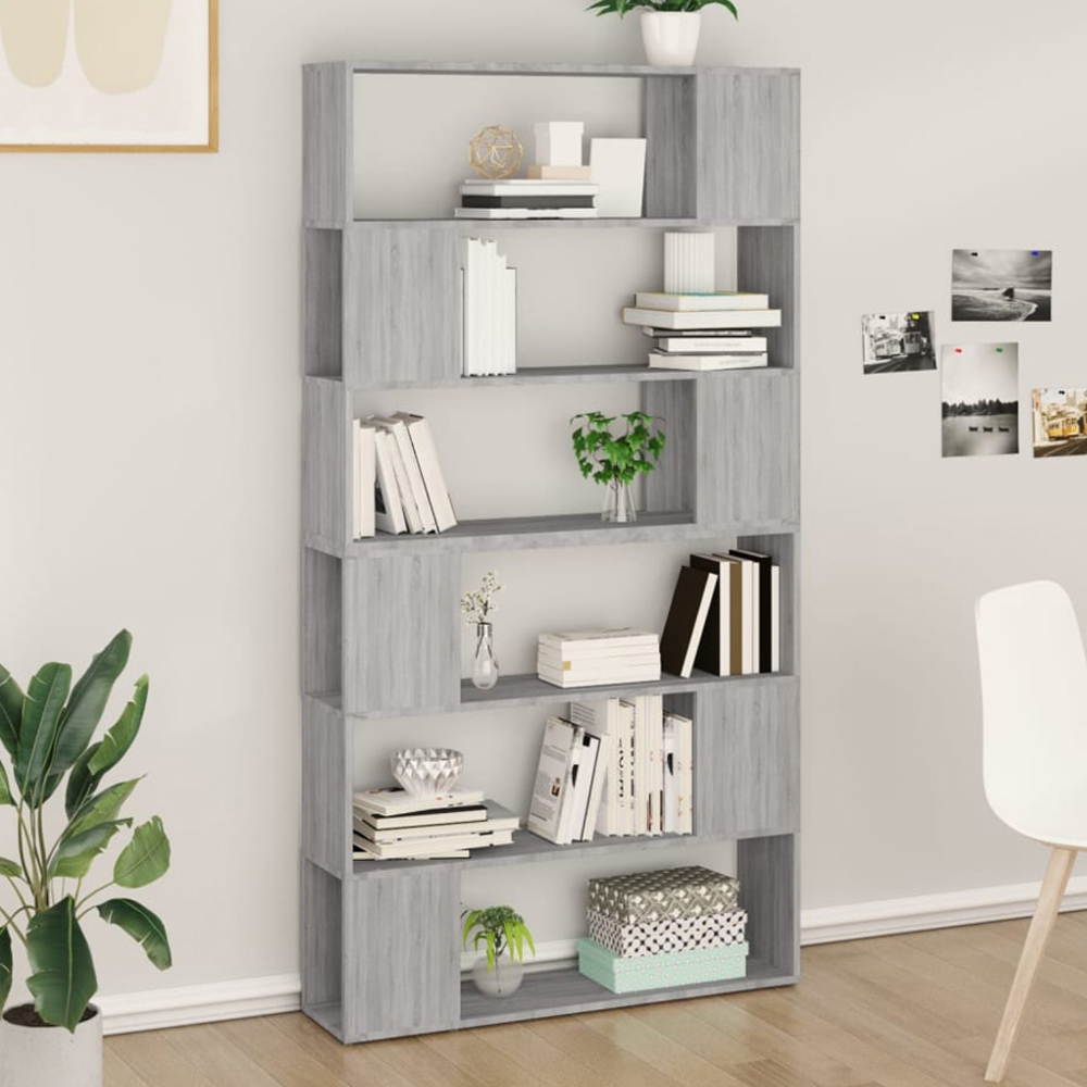 vidaXL 6 Shelf Grey Sonoma Bookcase Image 1