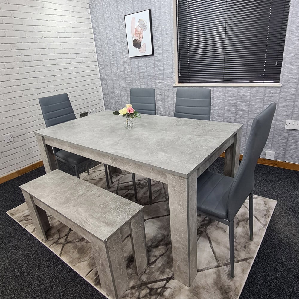 Portland Leather 4 Seater Dining Set Stone Grey and Dark Grey Image 5