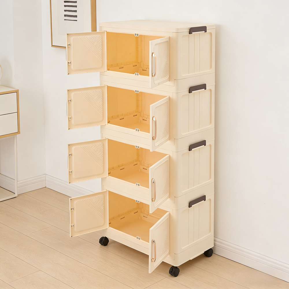 Living and Home 4-Tier Cream Foldable Storage Cabinet with Castors Image 7
