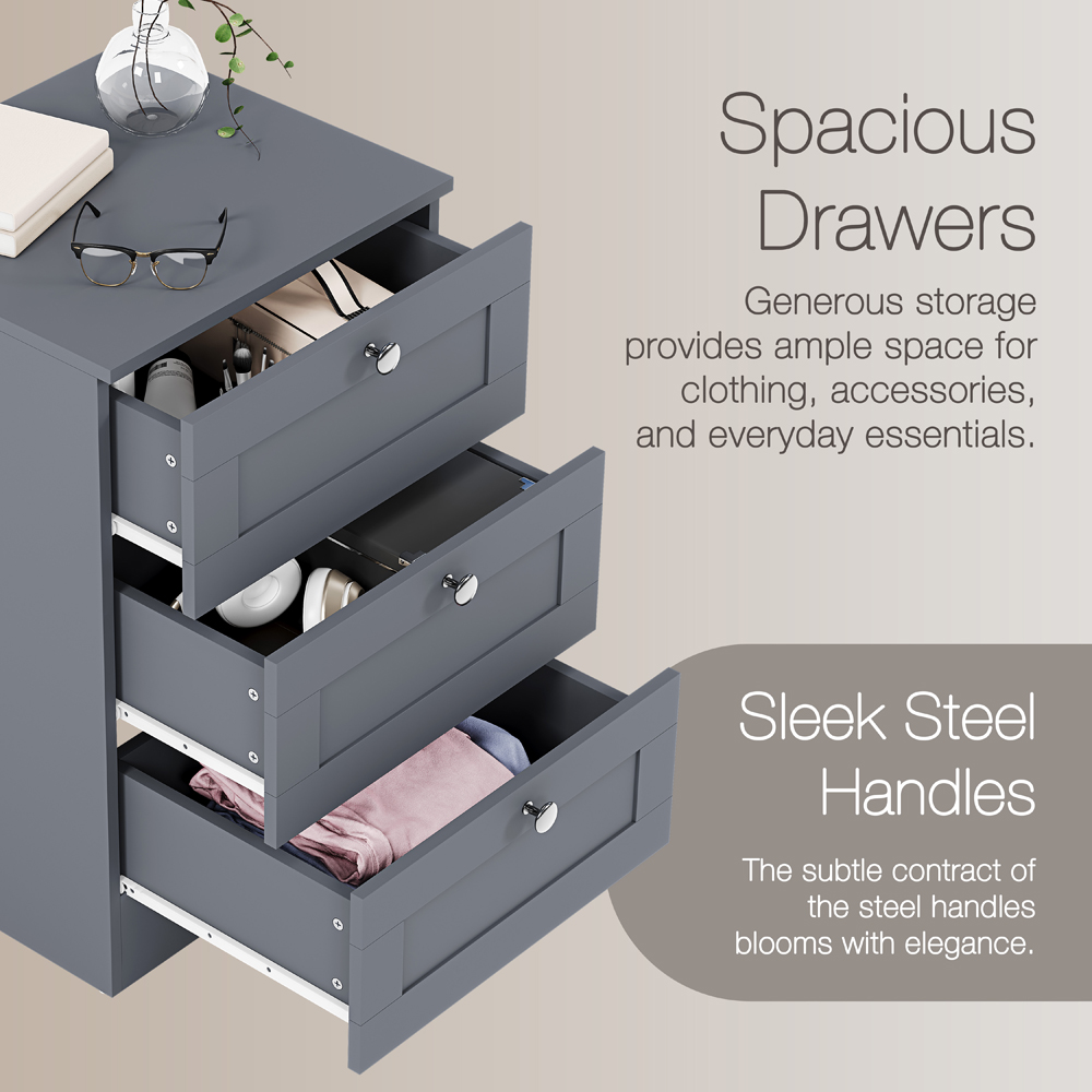 VIDA DESIGNS Altino 3 Drawer Grey Shaker-Style Bedside Chest Image 5