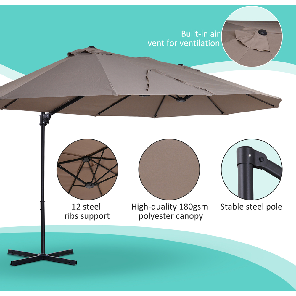Outsunny Brown Crank Handle Double Canopy Parasol Image 5