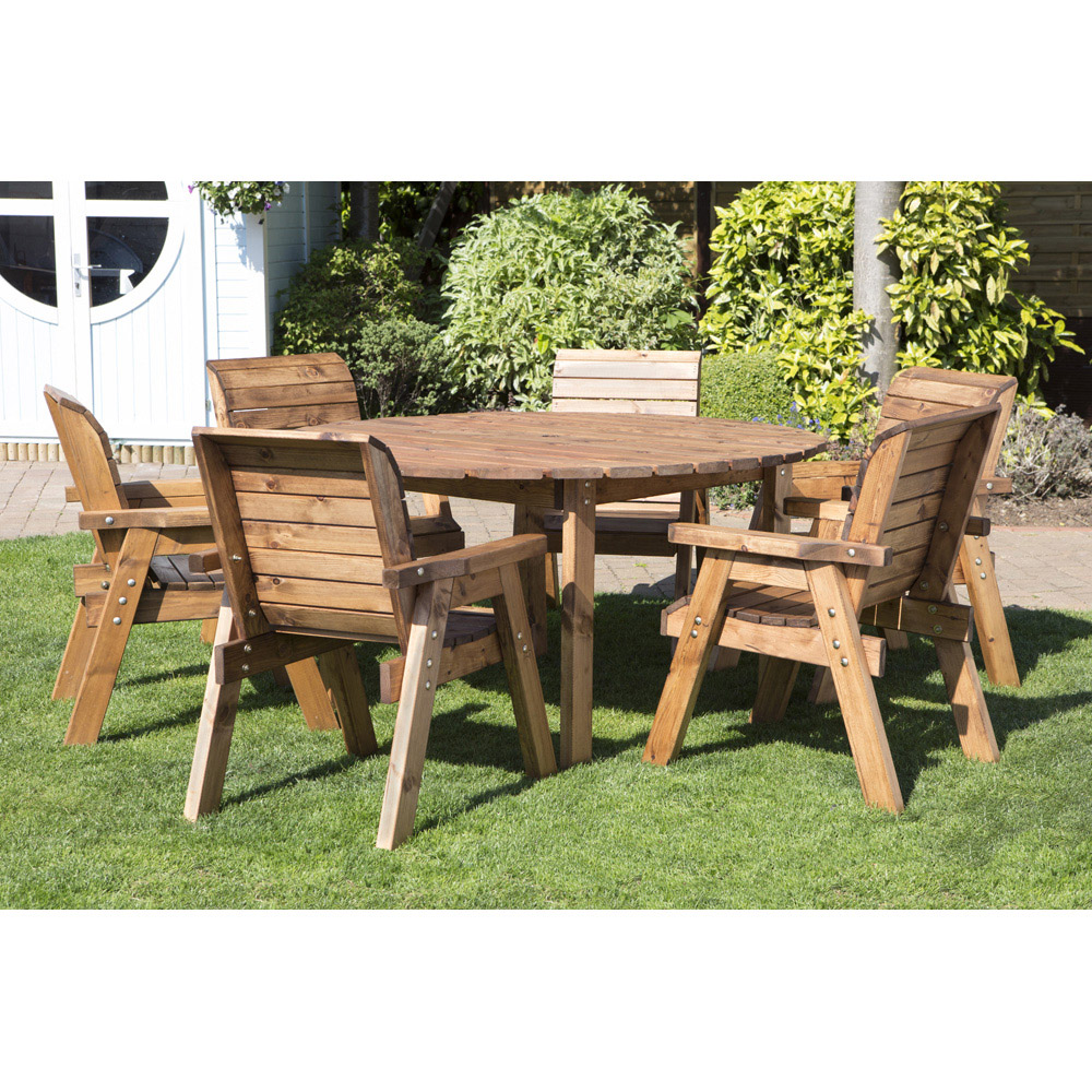 Charles Taylor Solid Wood 6 Seater Round Outdoor Dining Set with Red Cushions Image 7