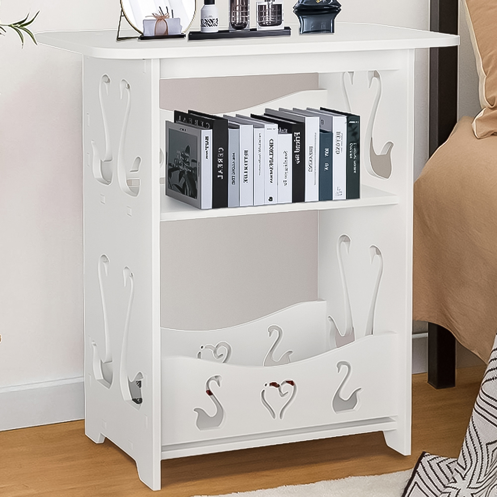 Living and Home 3 Shelf White Wooden Side Table Image 1