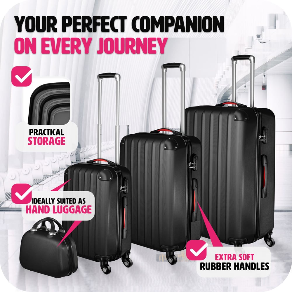 Tectake Pucci Set of 4 Black Hard Shell Travel Suitcase Set Image 5