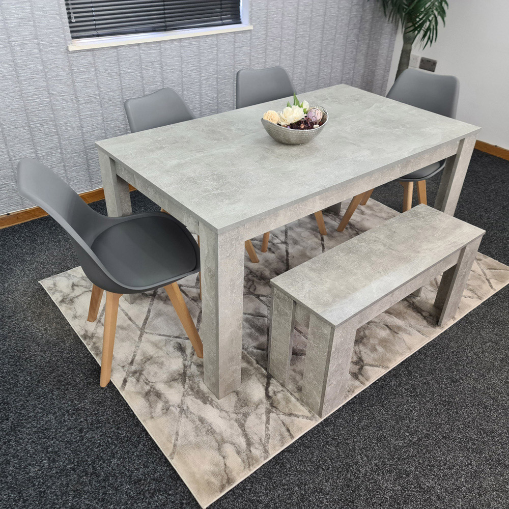 Portland Plastic Leather 6 Seater Dining Set with Bench Stone Grey and Grey Image 5