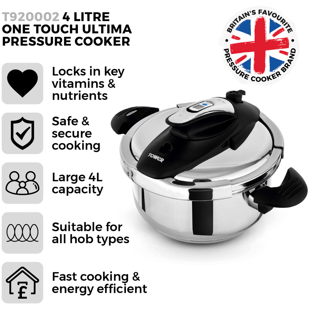 Tower 4L Silver One Touch Ultima Pressure Cooker Image 9