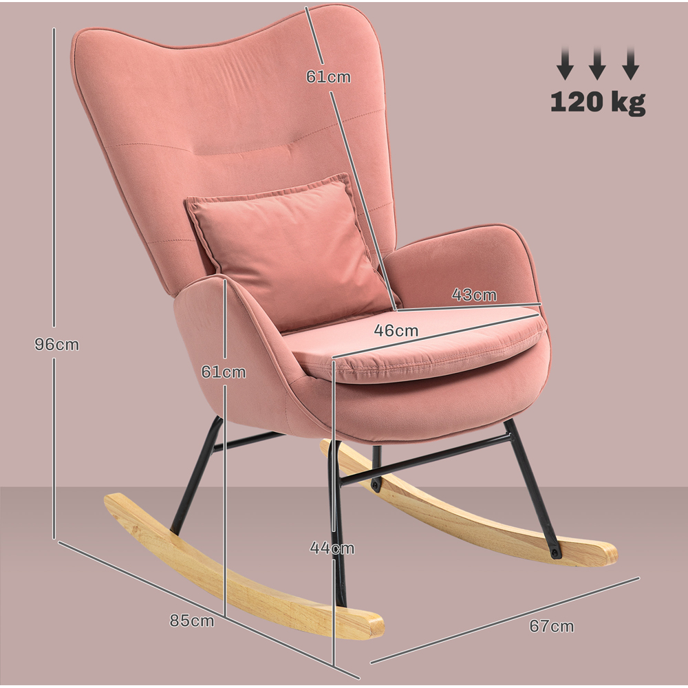 HOMCOM Pink Velvet Rocking Chair with Lumbar Pillow Image 8