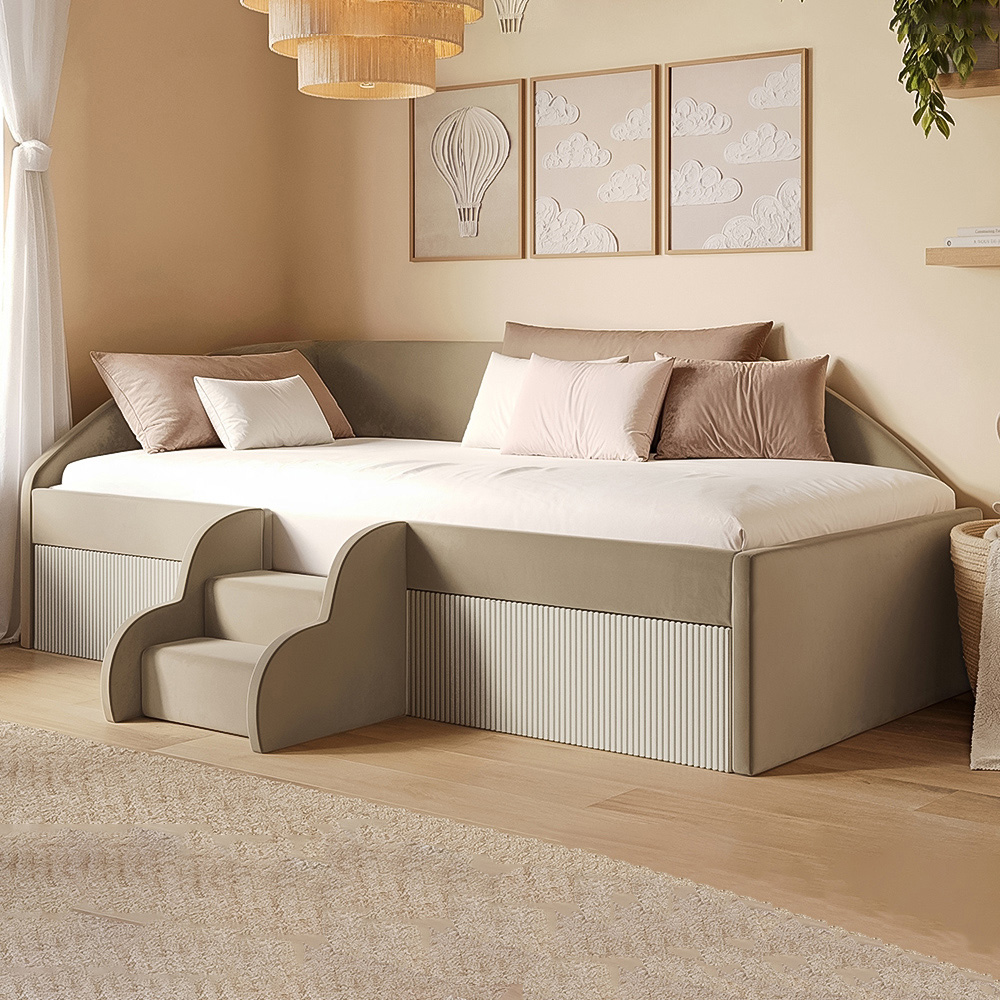 Flair Aviana Beige Velvet and Cord Low Sleeper Bed Image 1