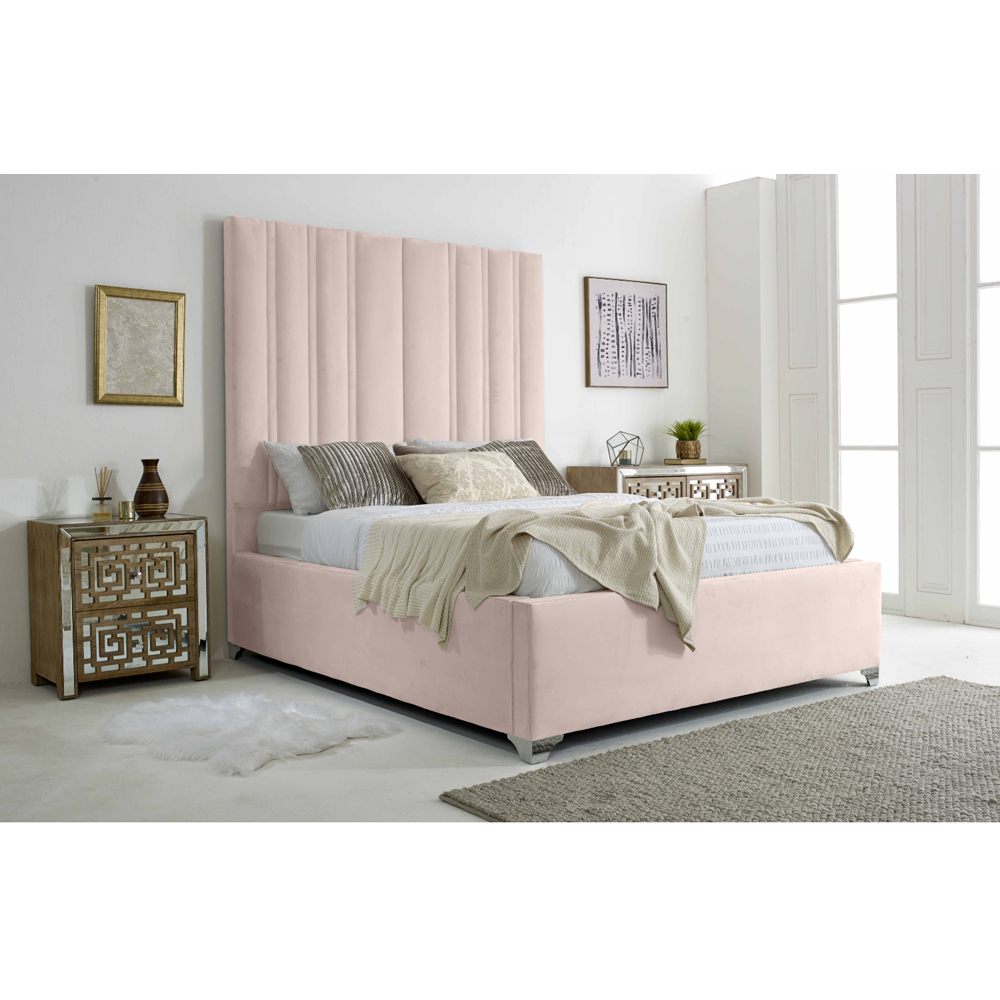 Eleganza Home Wilburn Single Pink Plush Velvet Bed Frame with Headboard Image 6
