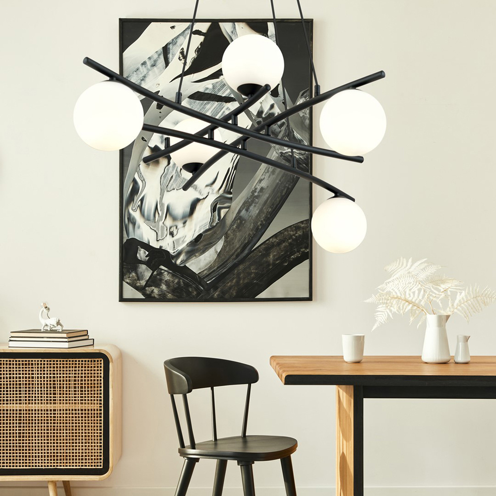 Emibig Essa 5 Light White Shade Black E14 Ceiling Pendant Light Image 2