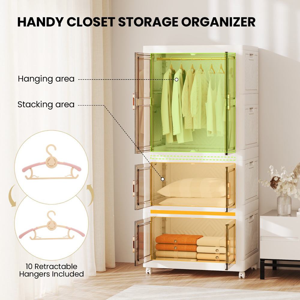 Costway 6 Door White Portable Plastic Wardrobe with Wheels Image 8