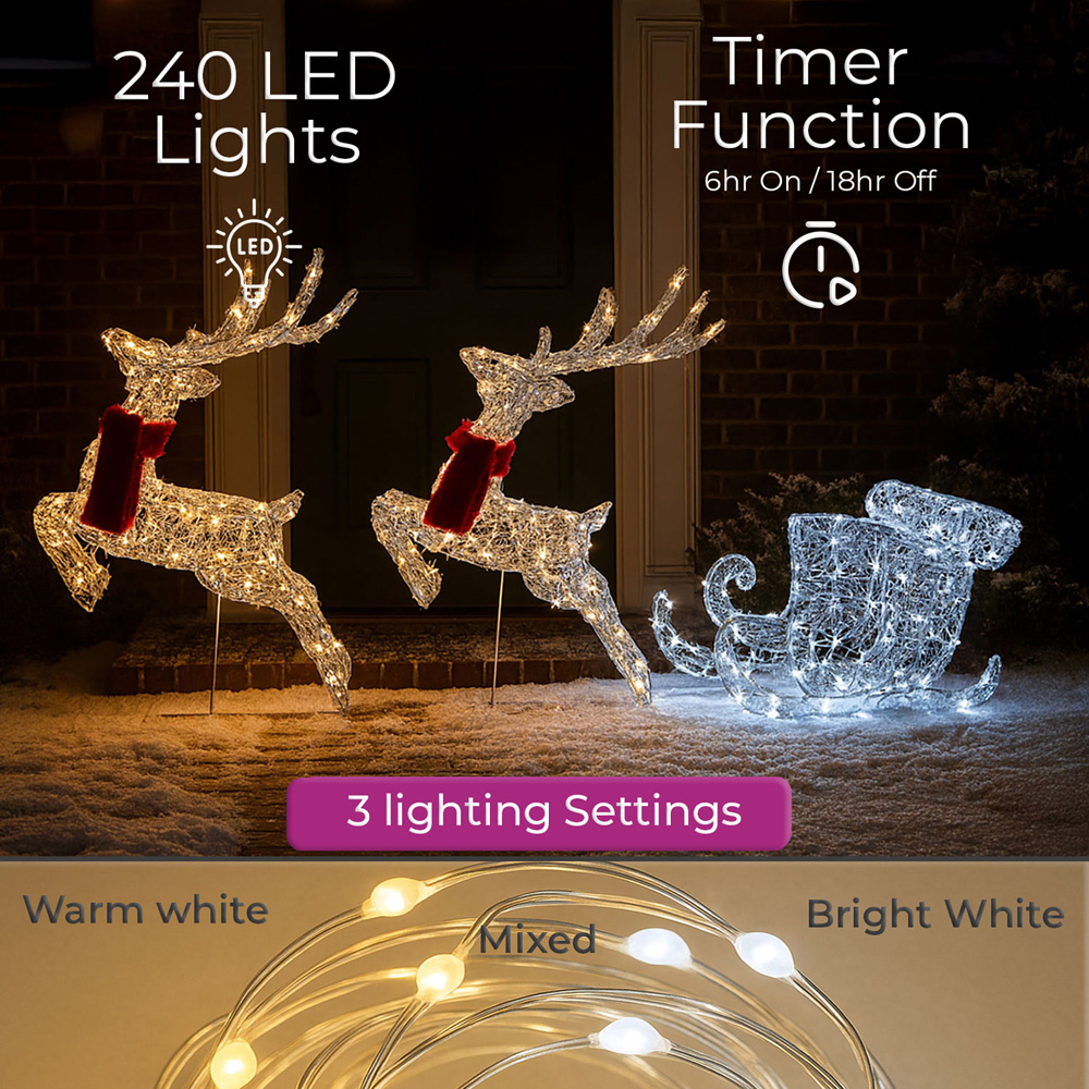 Neo 240 Mixed LED Sleigh Reindeer Christmas Decoration 65cm Image 5