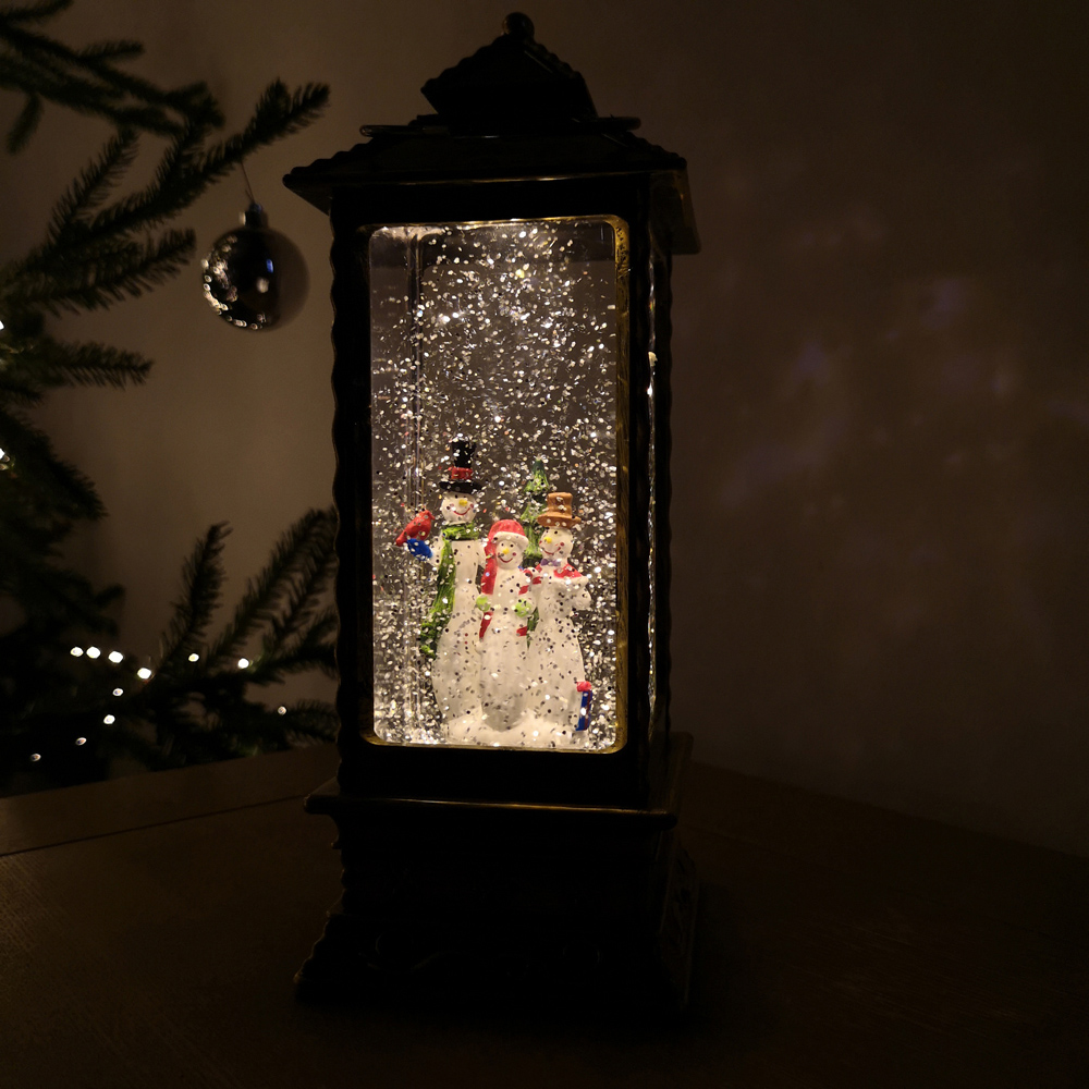 Premier Glitter Christmas Snowman Scene LED Lantern Water Spinner 27cm Image 5