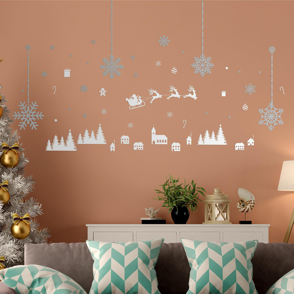 Walplus Christmas Silver and White Snowflakes Ornaments Self Adhesive Wall Sticker 84 Piece Image 2