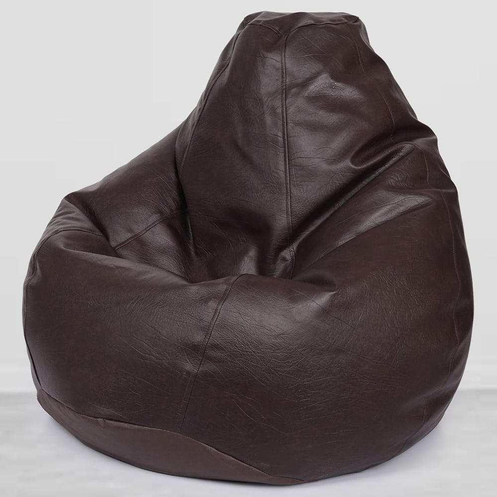 Kaikoo Brown Faux Leather Tear Drop Bean Bag Image 1