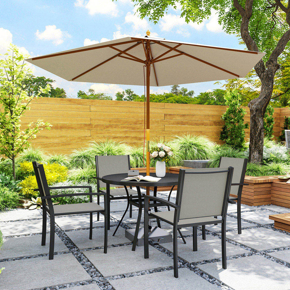 Outsunny 4 Seater Steel Garden Dining Set with Stackable Chair Image 3