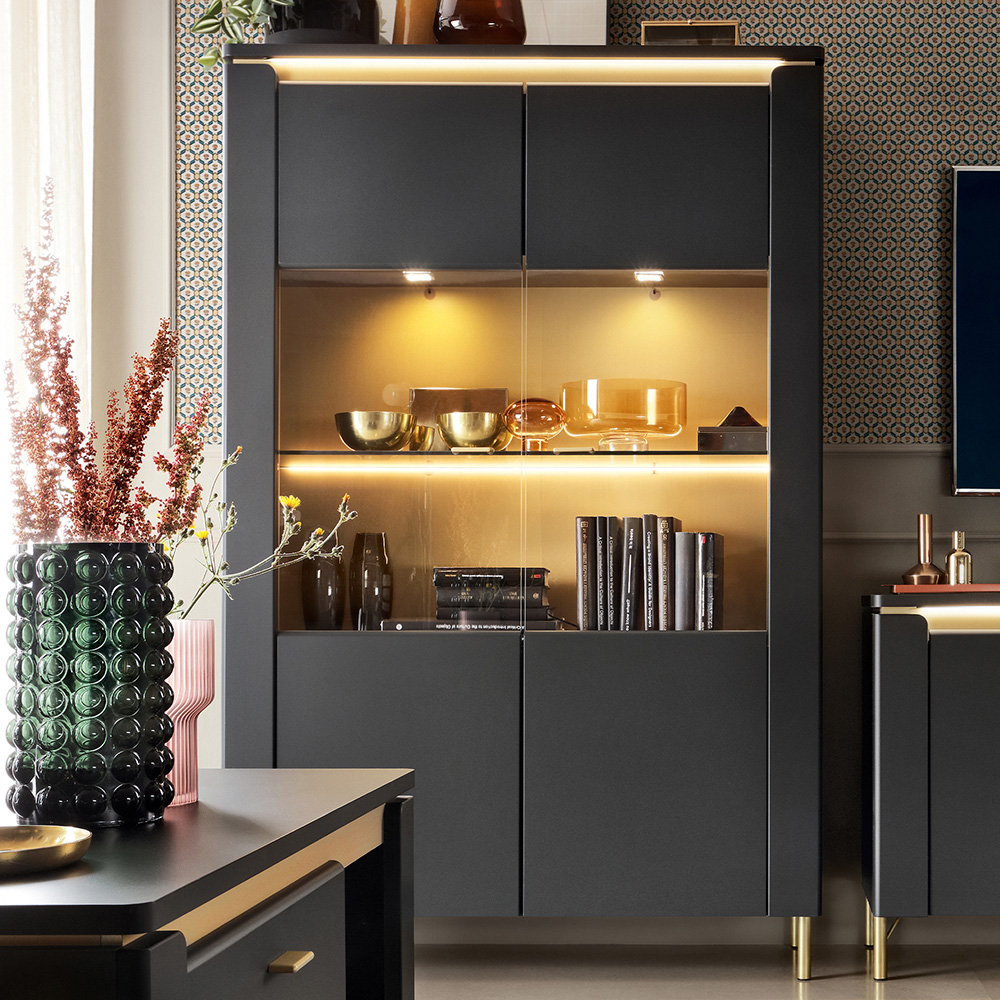 Furniture To Go Genoa Vitrin 2 Door Black Cabinet Image 1
