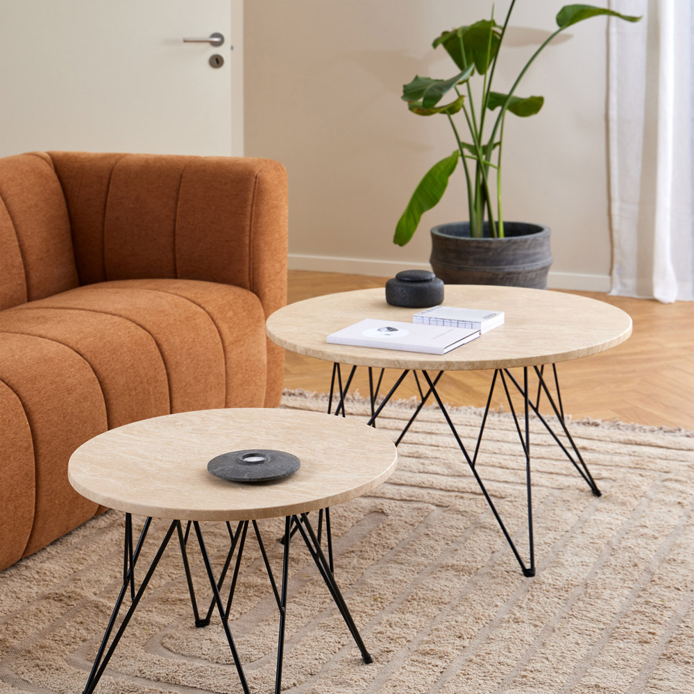 Florence Prunus Matt Beige Round Coffee Table with Black Steel Base Image 6