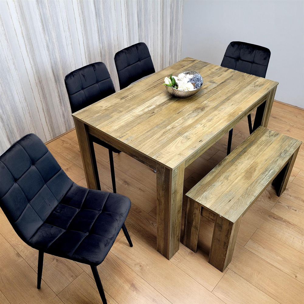 Kosy Koala 6 Seater MDF and Velvet Rectangle Dining Table Set with Bench Black Image 7