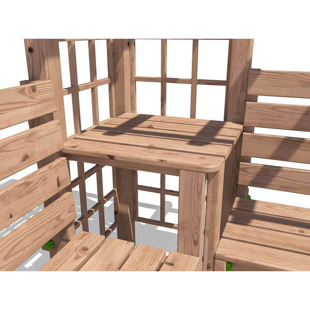 Dunster House Gerlinde 4 Seater Brown Roof Corner Pergola Arch Bench with Pergola Trellis and Mini Table 8 x 8ft Image 6
