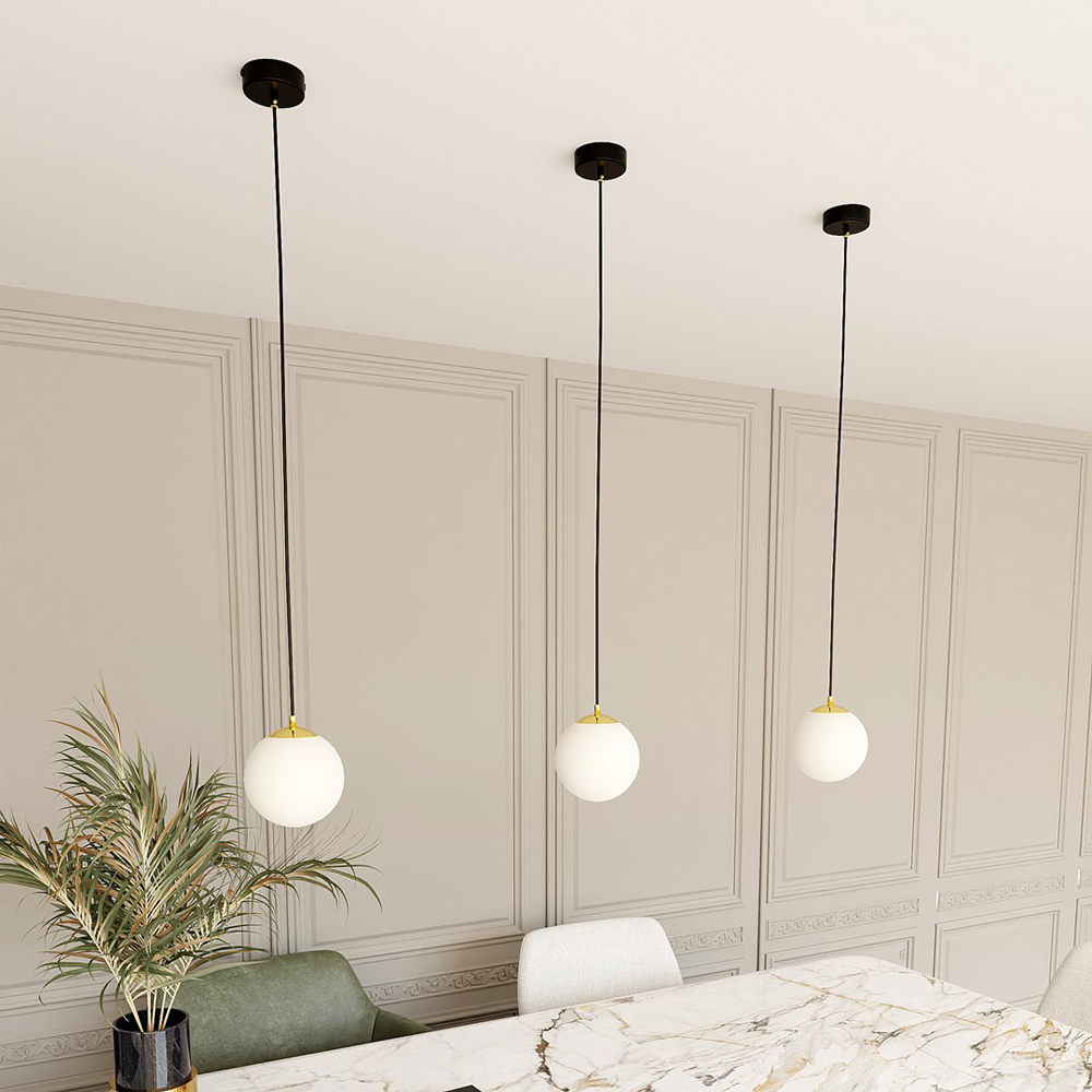 Emibig Royal Single Light White Shade Black and Gold E14 Ceiling Pendant Light Image 7