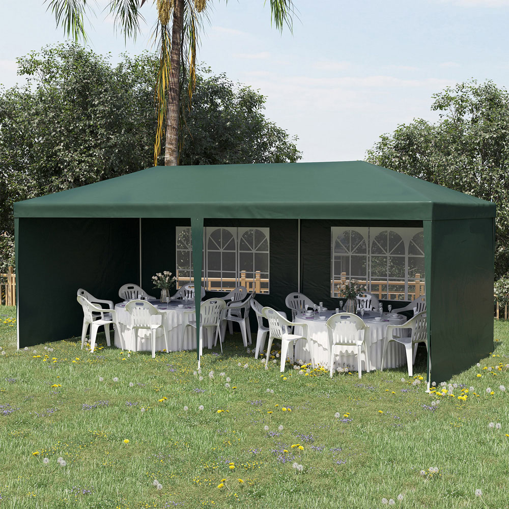 Outsunny 6 x 3m Green Party Tent with Windows and Side Panels Image 1