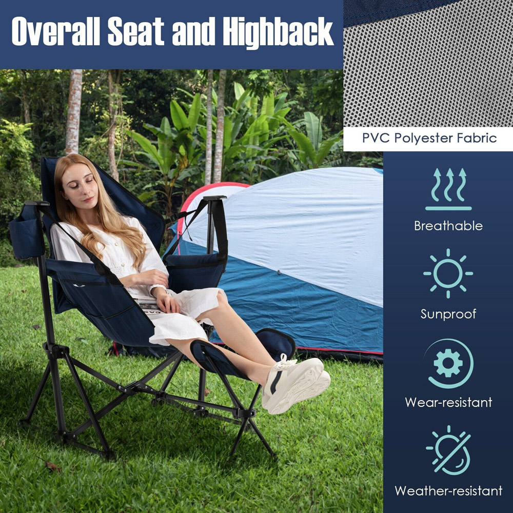 Costway Navy Folding Hammock Chair with Retractable Footrest Image 5