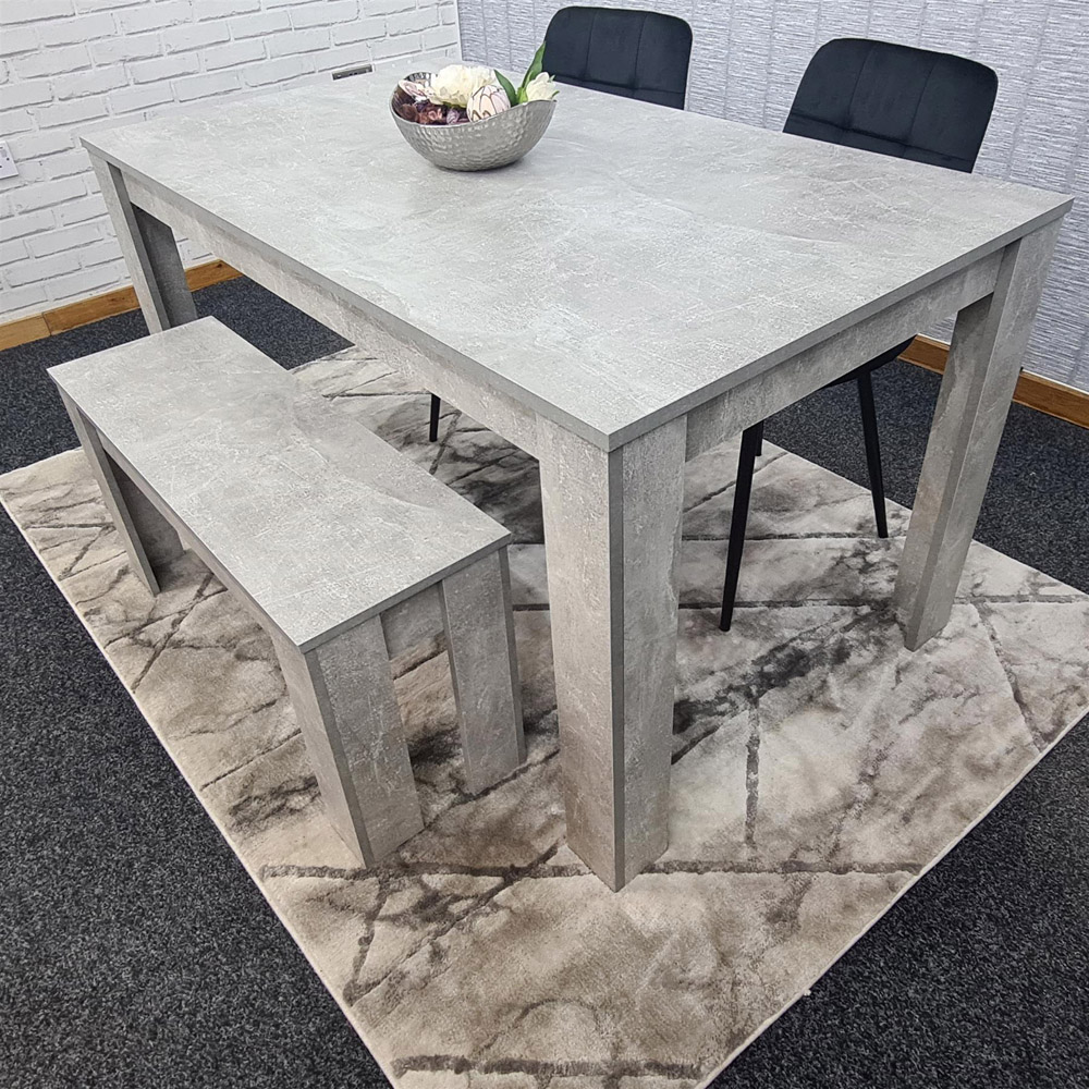 Portland Velvet 4 Seater Dining Set with Bench Stone Grey and Black Image 2