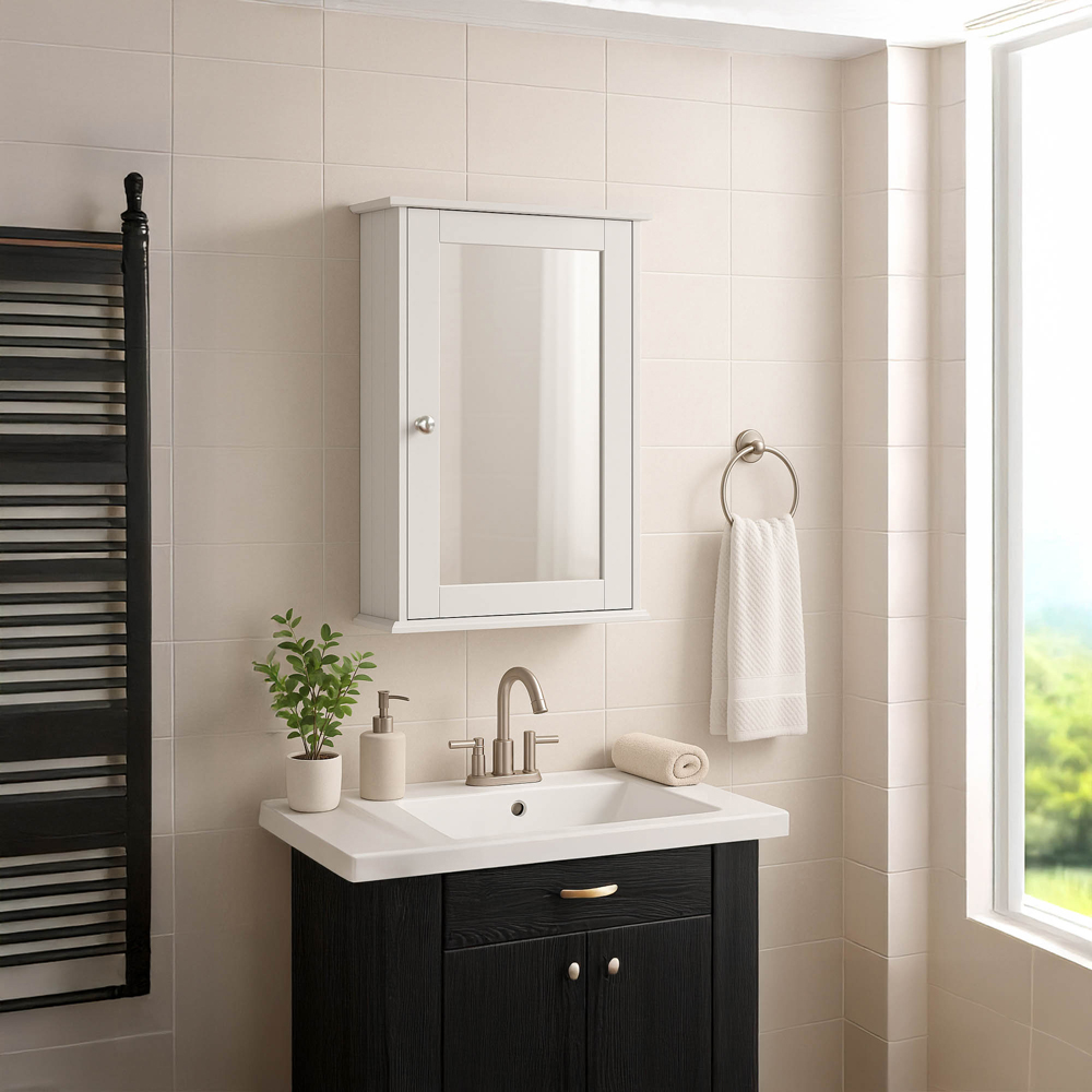 Bath Vida Priano White Single Door Mirror Bathroom Cabinet Image 3