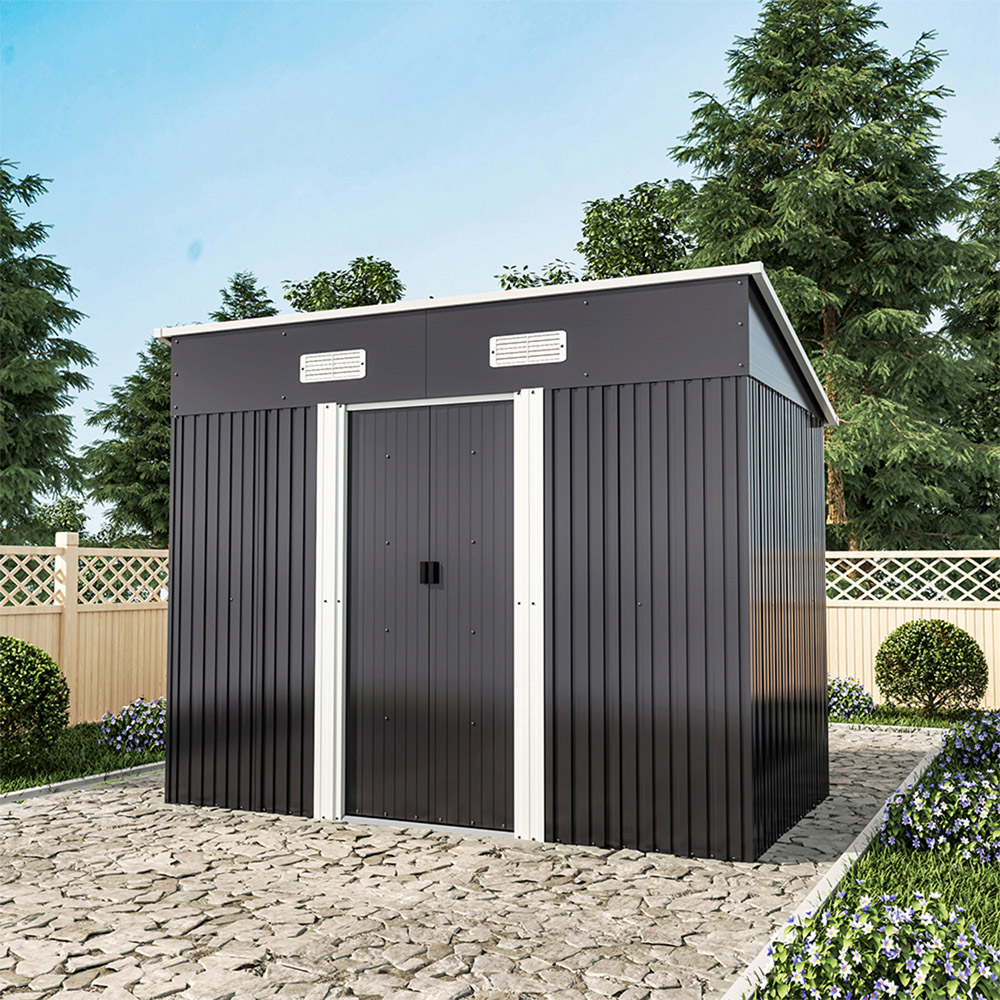 Living and Home 4 x 8ft Metal Pent Garden Tool Storage Shed with Foundation Image 7
