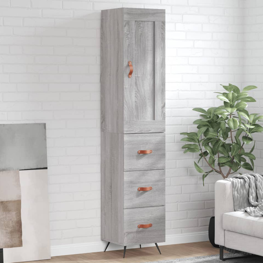 vidaXL Single Door 3 Drawer Grey Sonoma Slim Highboard Image 1