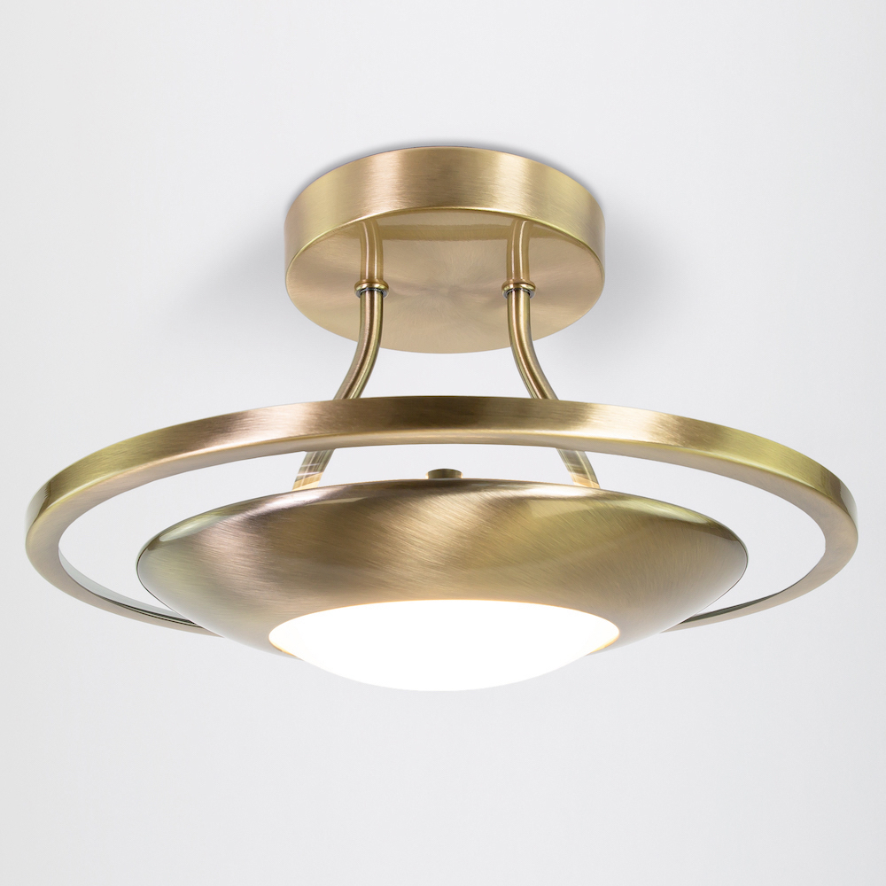Happy Homewares Antique Brass LED Semi Flush Ceiling Light Image 3