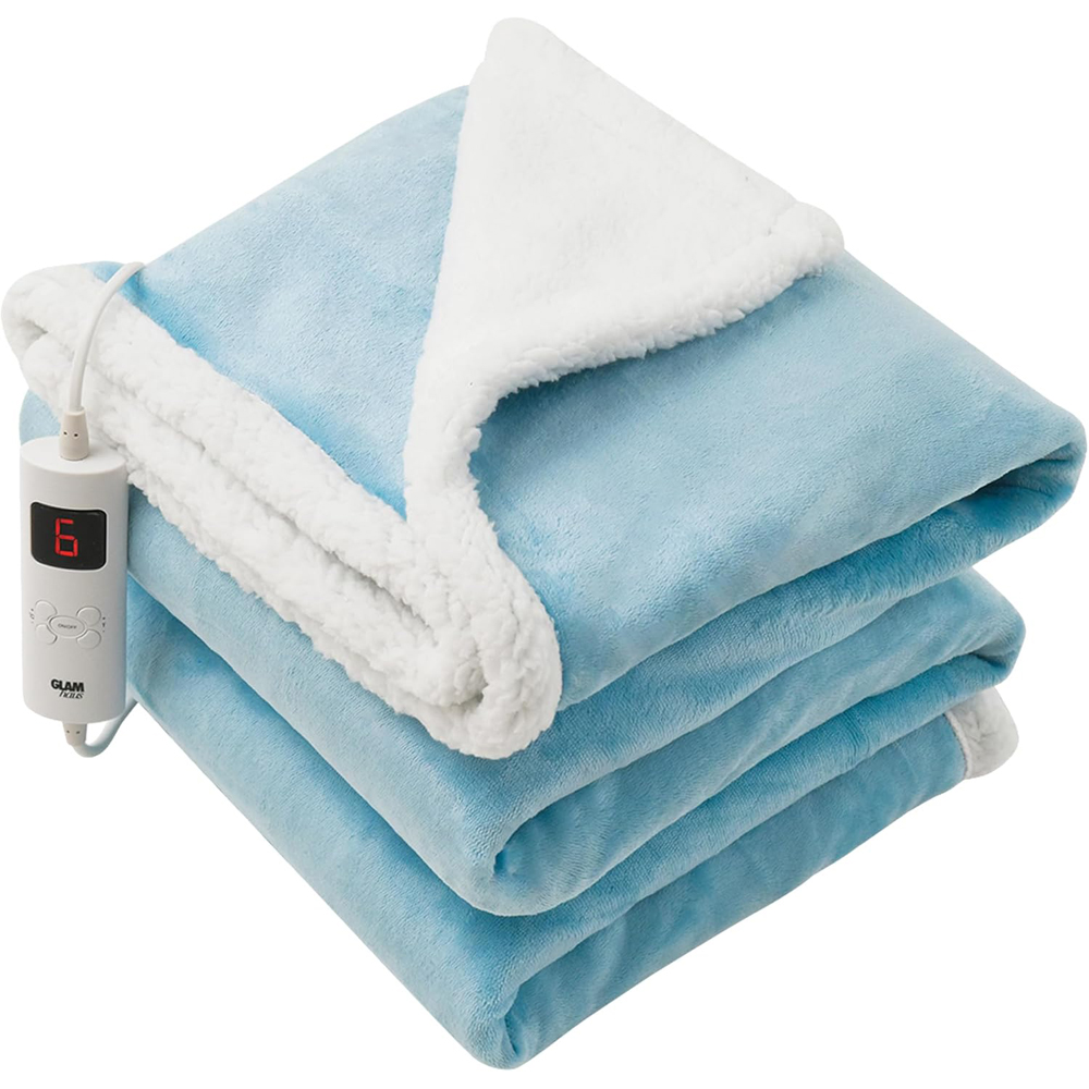 GlamHaus Aquamarine Blue Heated Blanket 160 x 130cm Image 1