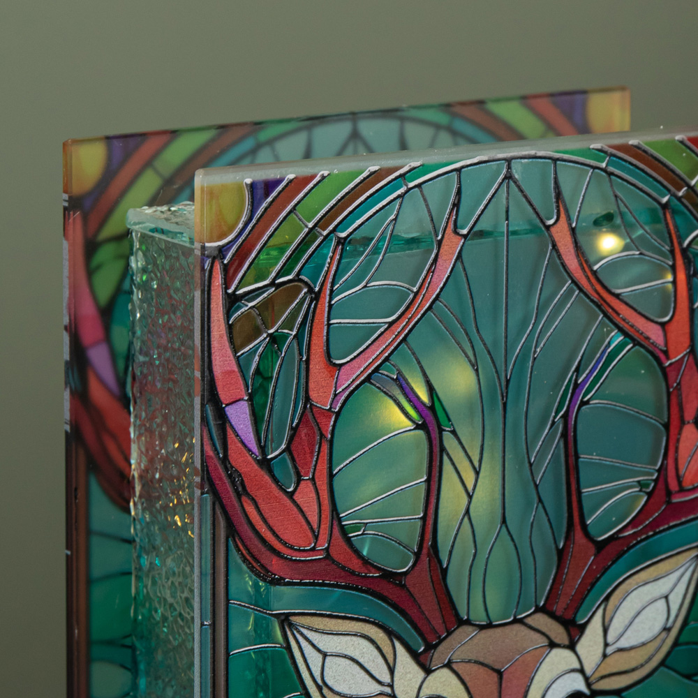 Samuel Alexander 50 Warm White LED Light Up Stag Scene Stained Glass Christmas Decoration 21cm Image 3