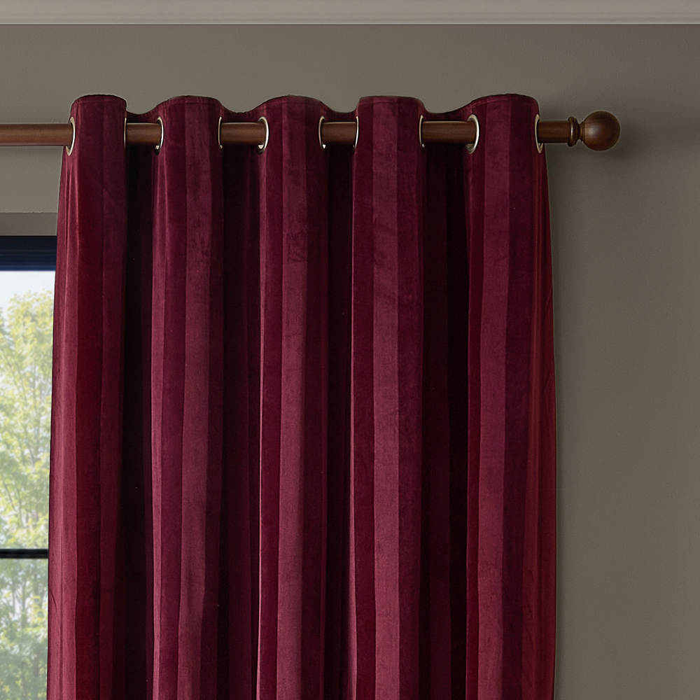 Paoletti Regency Burgundy Stripe Velvet Lined Eyelet Curtains 229 x 229cm Image 2