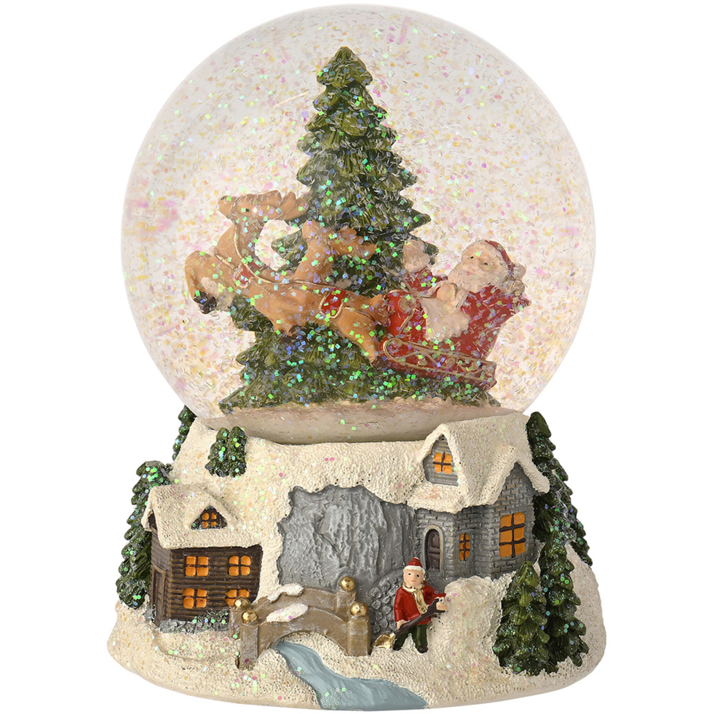 The Seasonal Gift Co Regal Tidings Santa Sleigh and Tree Snow Globe Christmas Decoration 16cm Image 2