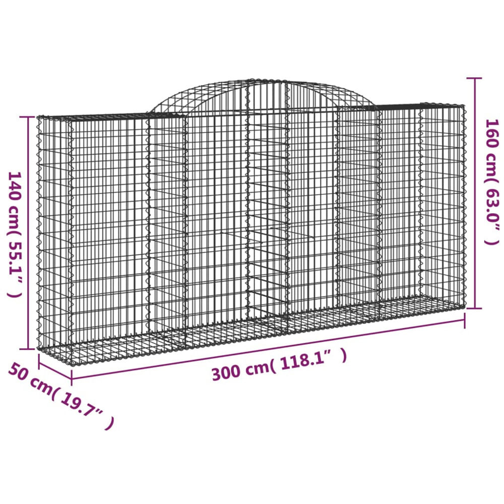vidaXL Silver Galvanised Iron Gabion Basket 300 x 50 x 140/160cm 12 Pack Image 5