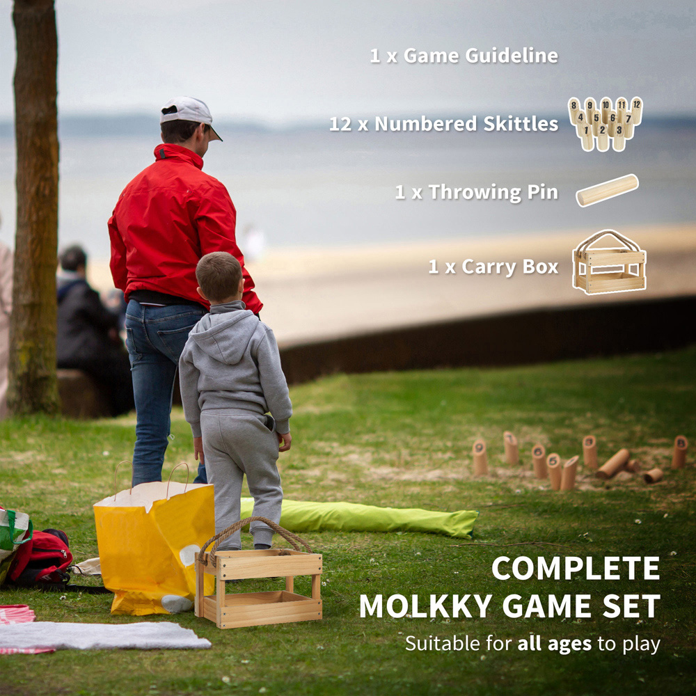 SPORTNOW Molkky Wooden Skittles Throwing Game with Carrying Box Image 8