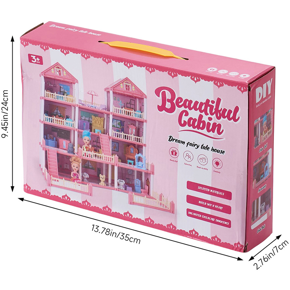 H&O Direct 267 Piece Kids Light Pink 4 Storey Dollhouse Playset with Furniture Image 5