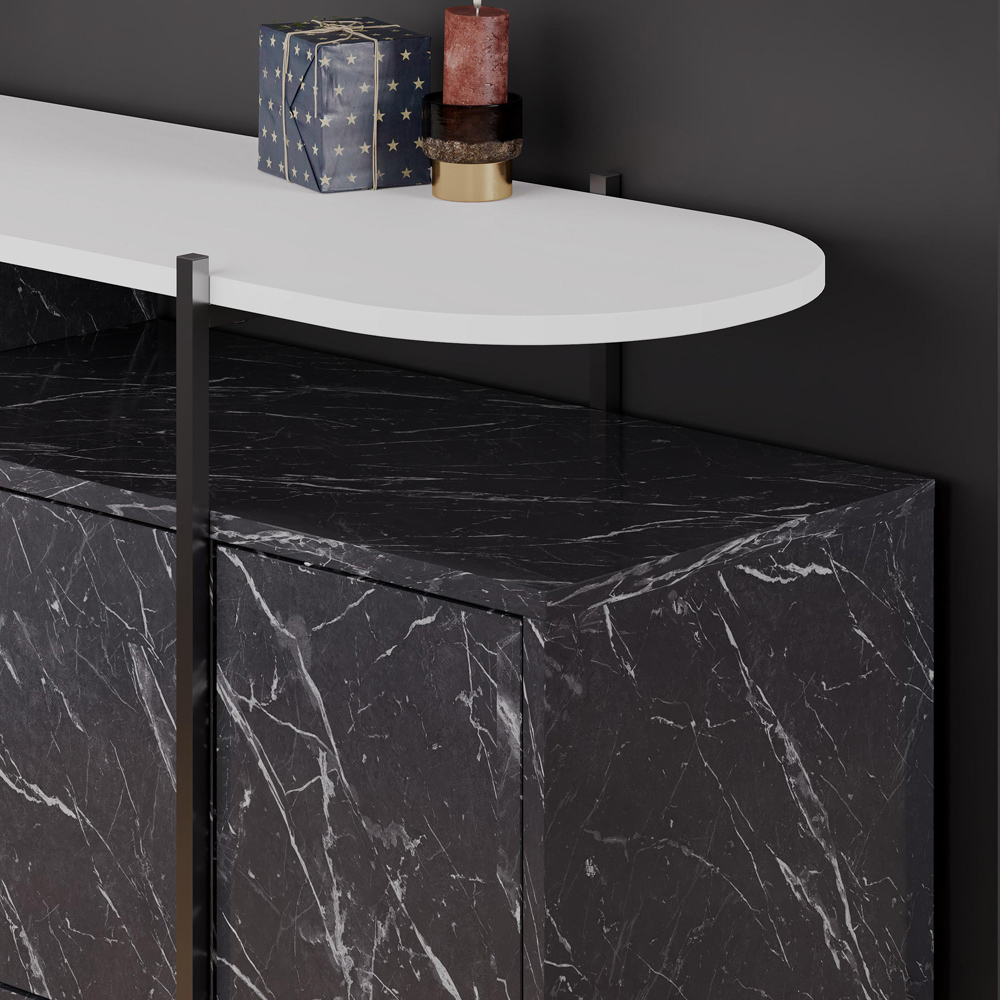 Decortie Hanley 4 Door Gloss Black and White Marble Effect Sideboard Image 3
