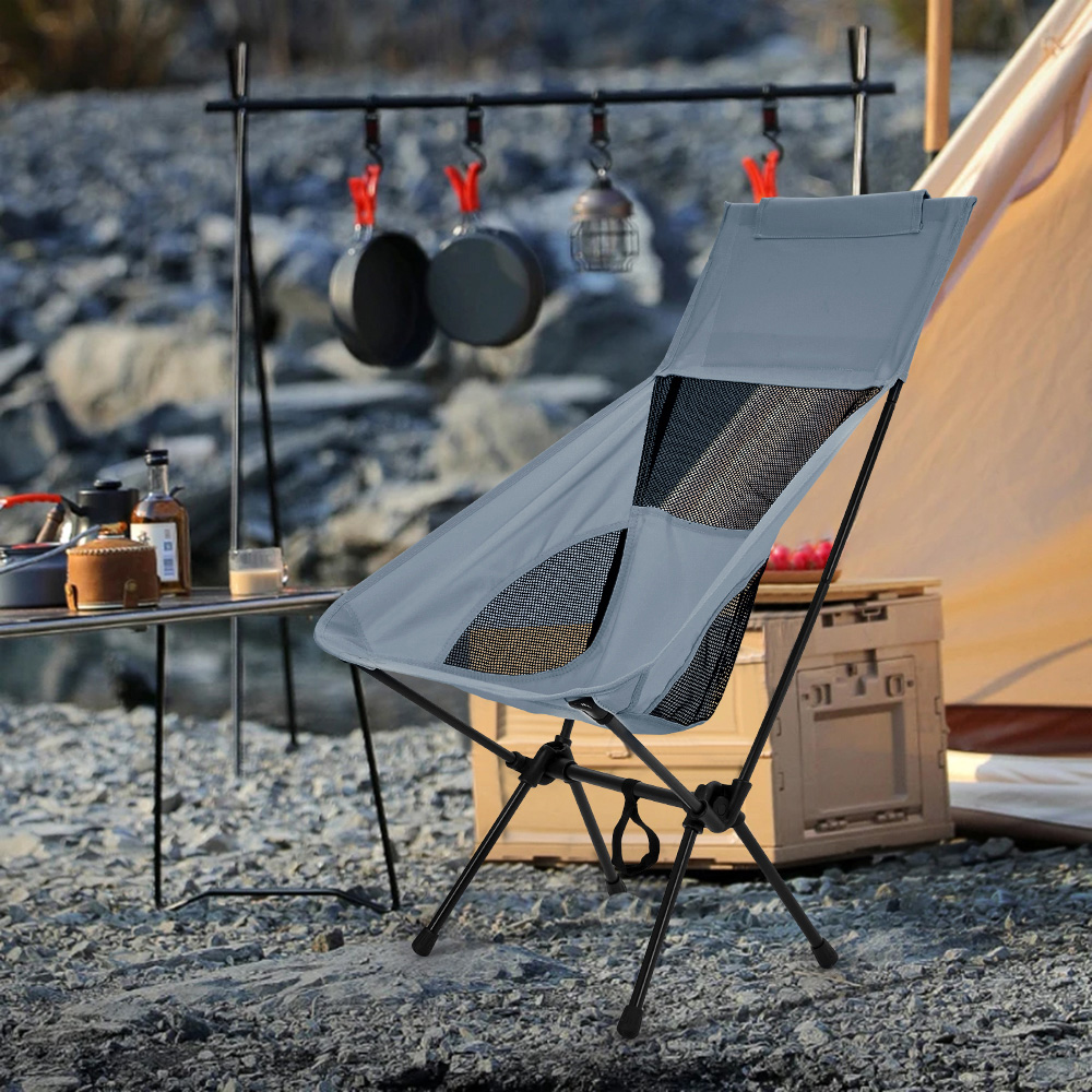 Living and Home Grey High Back Foldable Camping Chair Image 2