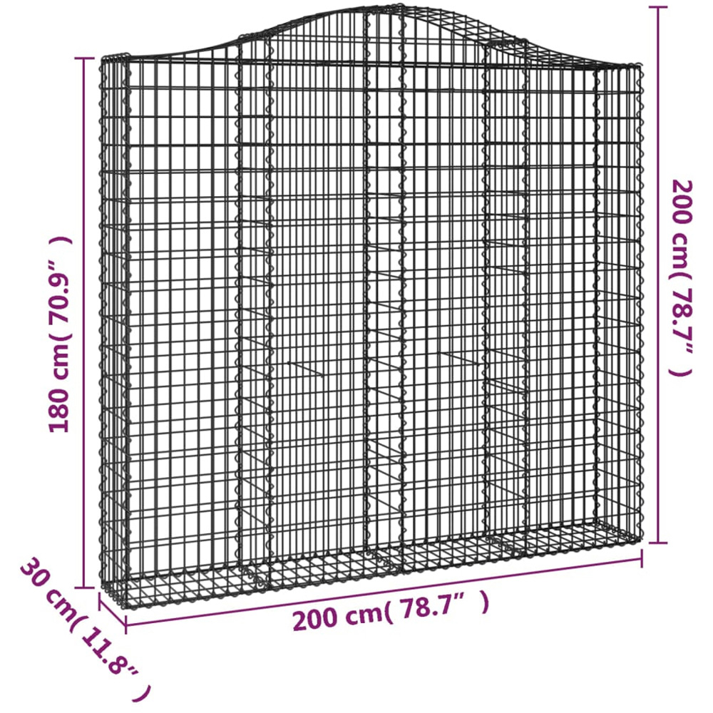 vidaXL Silver Galvanised Iron Arched Gabion Basket 200 x 30 x 180/200cm 12 Pack Image 5