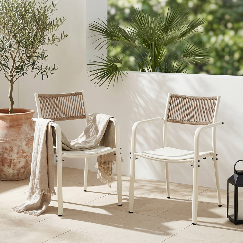 Core Products 2 Seater White Rope Back Effect Square Metal Foldable Table Garden Bistro Set Image 6
