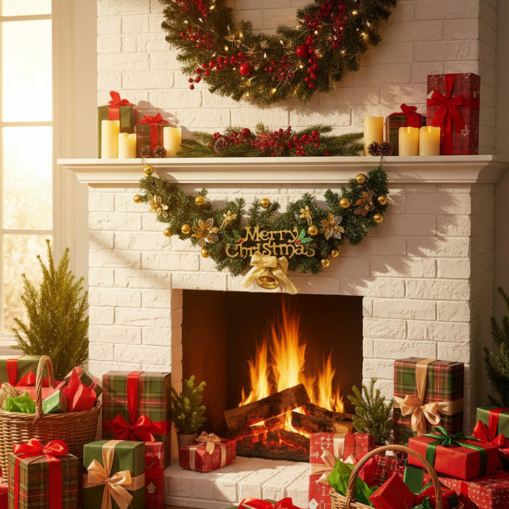 Living and Home Festive Christmas Wreath with Gold Ornaments Flowers and Pinecone Image 7