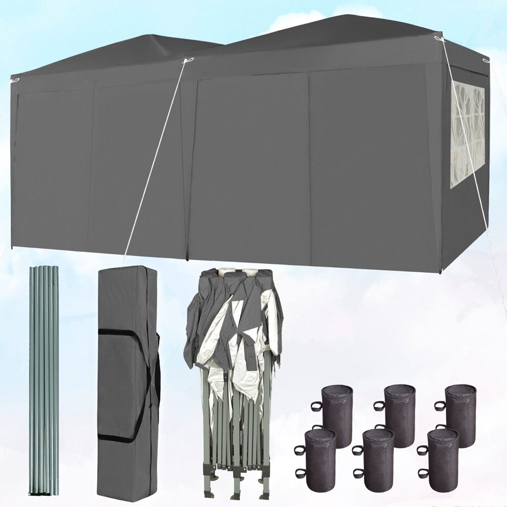 Grey 3 x 6m Pop Up Gazebo with Weight Bags and Removable Side Image 2