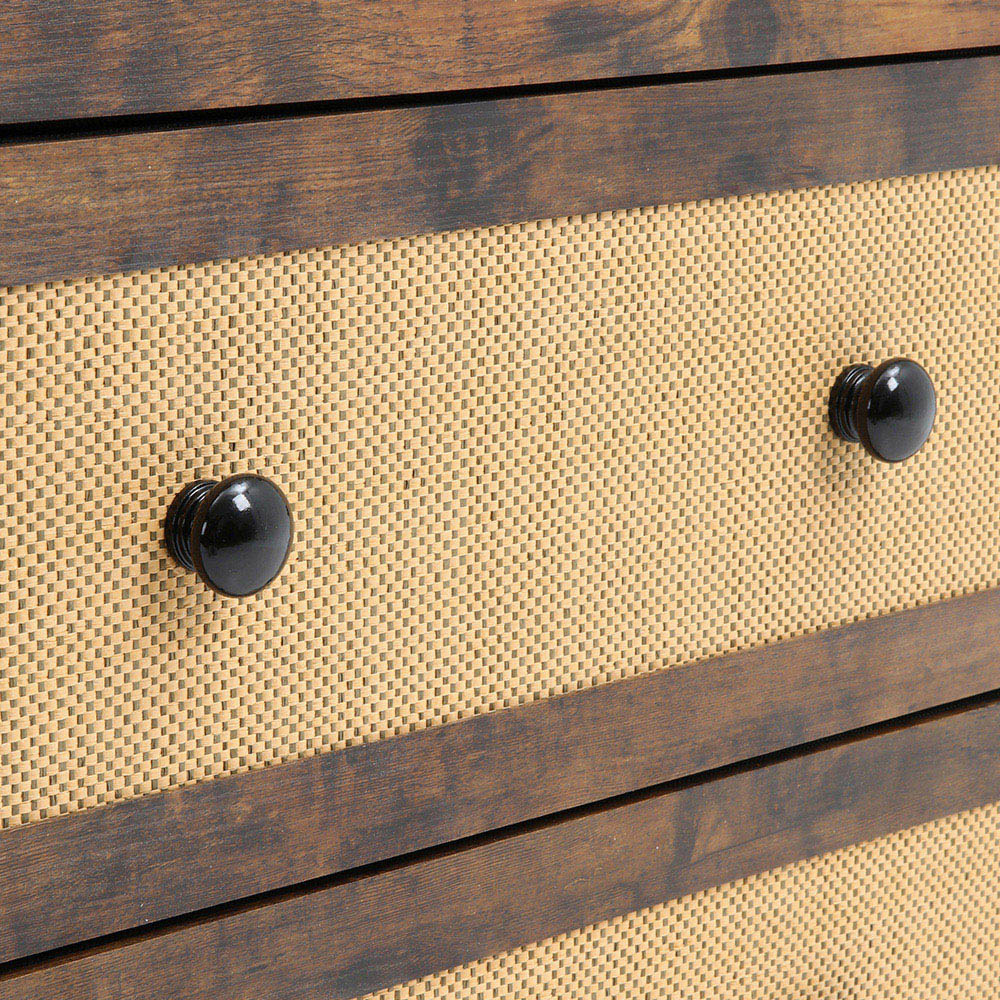 H&O Direct 3 Drawer Rattan Detailing Rustic Cabinet Image 3