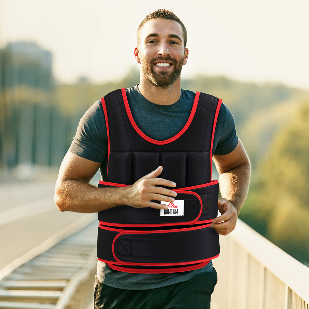 HOMCOM Black and Red Adjustable Metal Sand Weight Vest 20kg Image 2